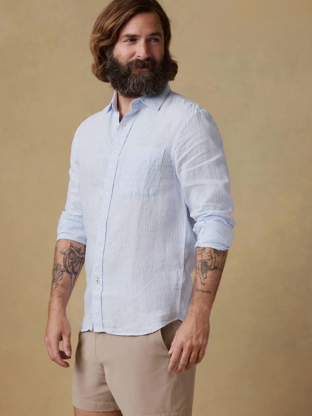 FAHERTY Laguna Linen Shirt - Summer
Classic Stripe Men's Light Blue Stripe SZ M